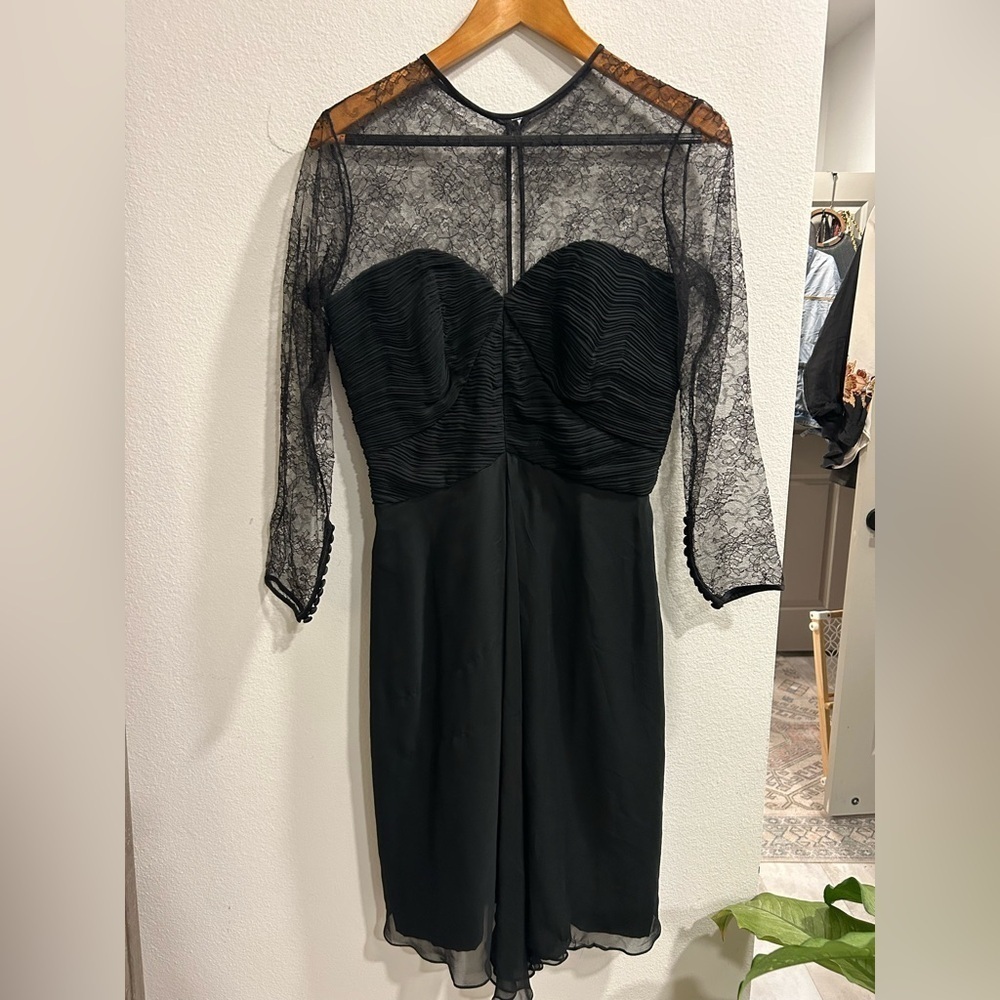 Vintage Saks Stanley Platos Martin Ross Black Lace 100% Silk Dress Whimsygoth 10